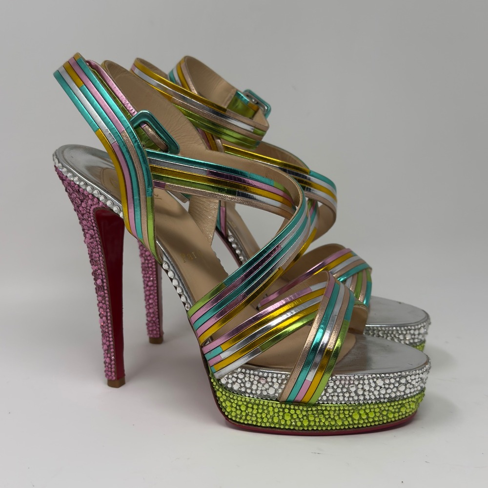 hristian Louboutin Meteorita 140 Size 39 Swarovski Crystal Platform Heels